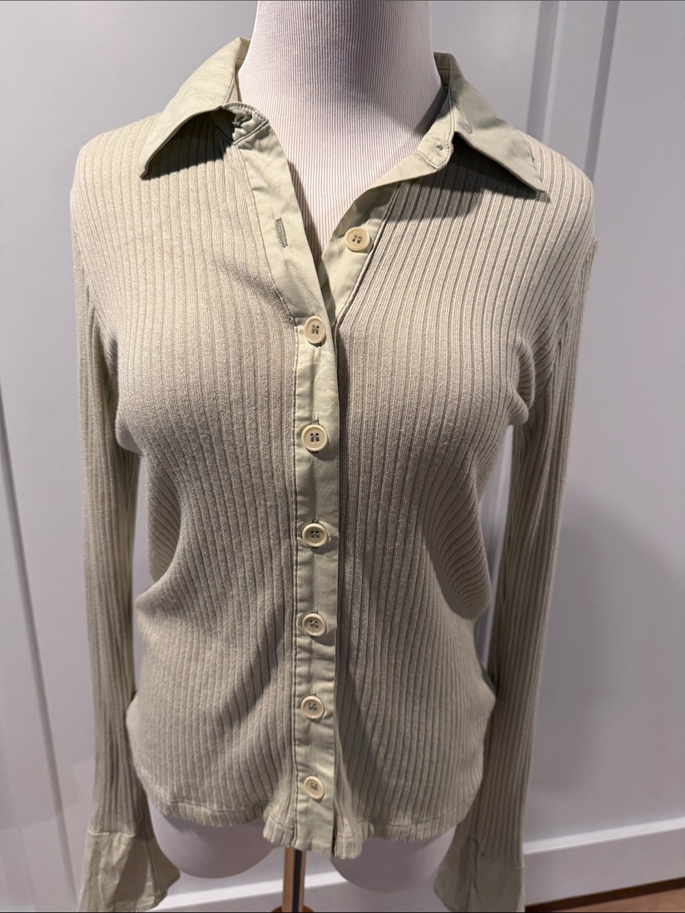 Reformation light green Button-Front Ribbed Top